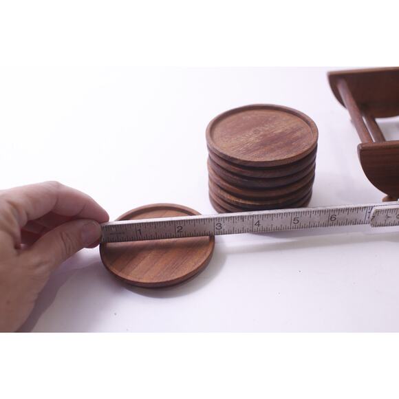 Vintage, Coasters, Red Wood, Round, 3 inches, Barware, Kitchen, ~ 250622-WH 344 - Picture 4 of 4